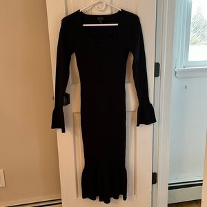 Bell sleeve ruffle hem knit midi dress